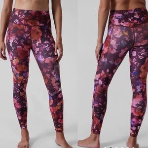 Athleta Floral Print Leggings in Plum, Pink & Orange